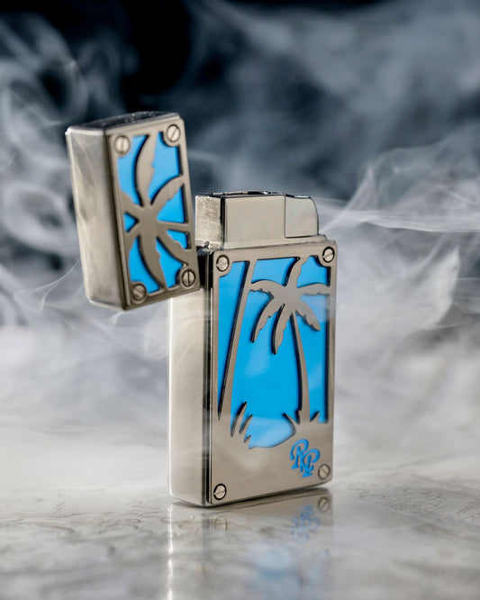 ROCKY PATEL BURN COLLECTION TORCH BLUE WITH GUNMETAL PALM TREE